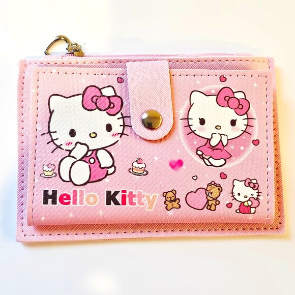 Hello Kitty Wallet Pink Anime Kawaii Zip Coin Snap Purse Card Holder Gift - Picture 1 of 5